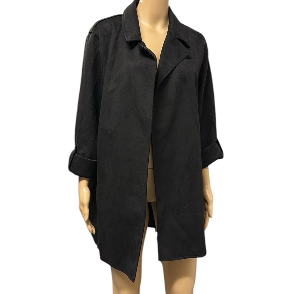 Love Tree Black Sueded Open Front Roll Tab Snap Sleeve Jacket Coat Womens Large